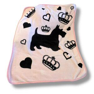Y2K Juicy Couture Inspired Pink & Black Scottie Dog Crown Fleece Blanket